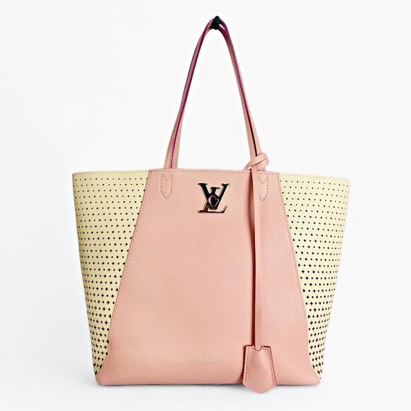 LOUIS VUITTON Calfskin Perforated Lockme Cabas Rose Poudre Bag Shoulder Tote - Picture 1 of 16